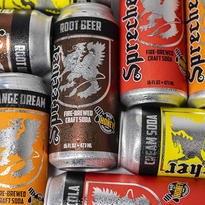 Sprecher Brewing Company Best Sellers Variety Pack in 16 Fl Oz Cans (12 Pack), Root Beer, Cream Soda, Orange Dream, Cherry Cola - Premium Gourmet Craft Soda