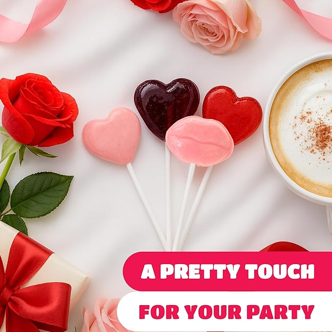 Valentine Lollipops - 90 Count - 2 Pound Box - Lips & Heart Lollipops Individually Wrapped - Classroom Candy - Assorted Berry Flavors - Valentines Candy for Party Favors