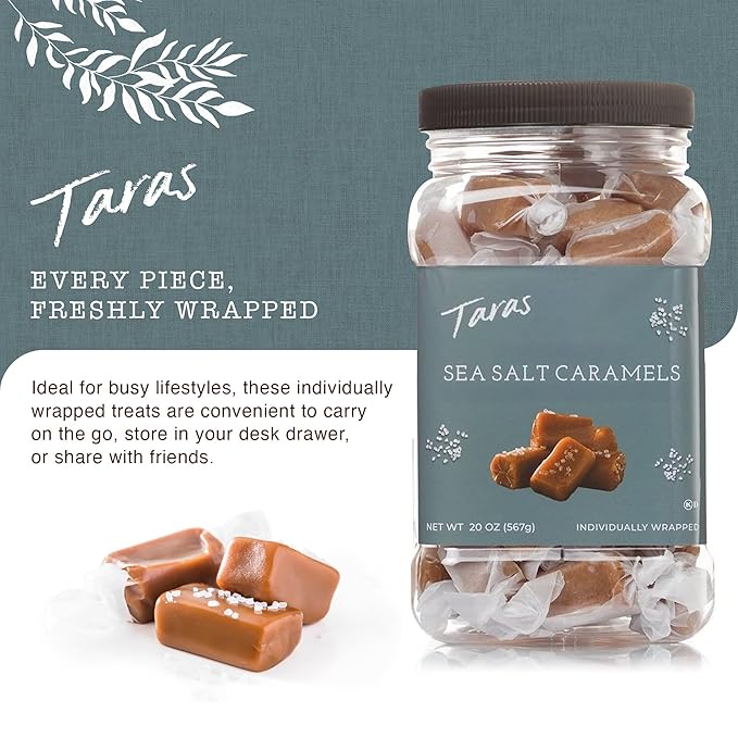 Taras Gourmet Sea Salt Caramels | All Natural Candy | Creamy & Individually Wrapped with Real Butter (20 oz)