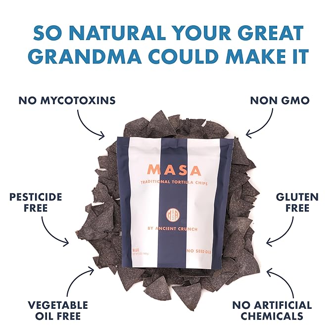 MASA Chips Blue Corn Tortilla Chips - Naturally Grown Blue Corn with Grass Fed Tallow and Sea Salt Tortilla Chips - No Seed-Oil Snacks - 2 Pack, 5 Ounce Each