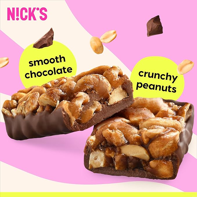 NICKS Keto Nut Bar Peanut Chocolate Snack Bar, Low Carb Snacking for Sports, Hiking, Gaming, Outdoor Activities, 1G sugar, 3G net carbs, healthy snack (pack of 30) 40.0 grams