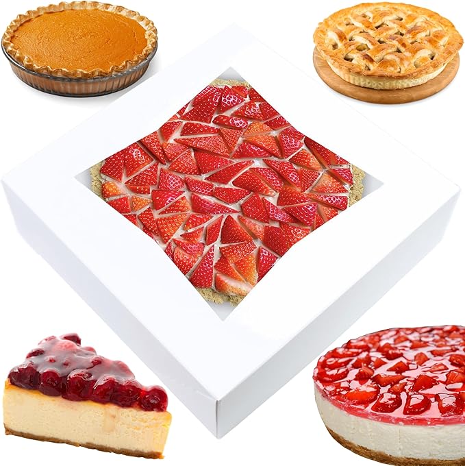 BAKELUV Pie Boxes 10x10x2.5 Inch | White / 25 pcs/Auto-Popup | Bakery/Pastry/Treats/Cookies/Cheesecake/Cake/Muffins/Donuts