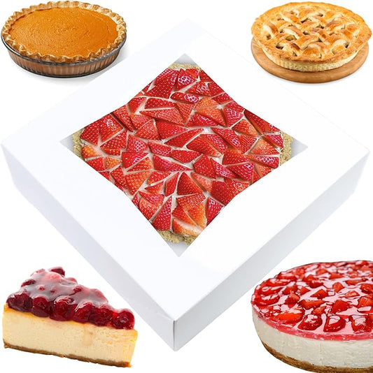 BAKELUV Pie Boxes 10x10x2.5 Inch | White / 50 pcs/Auto-Popup | Bakery/Pastry/Treats/Cookies/Cheesecake/Cake/Muffins/Donuts