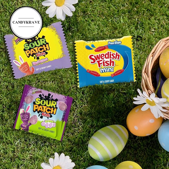 Assorted Easter Special - SourPatch Sour Eggs + Mini SwidishFish - 2 lbs Individually Wrapped Sweet & Sour Candy Pack - Delicious Gummy Candy for Easter, Valentines Day, Pinata, Birthdays & Pantry