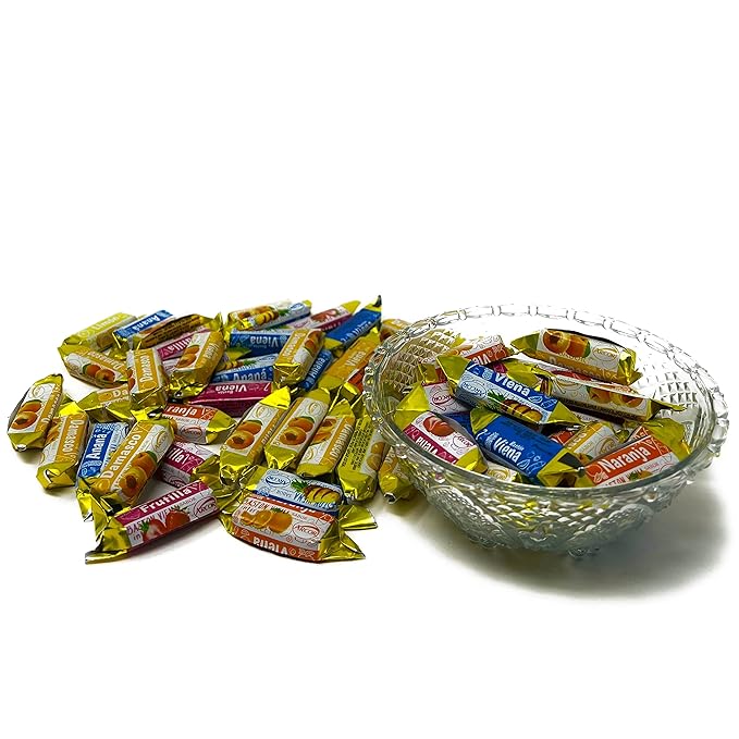 Fruity Hard Candy Filled With Real Fruit Pulp - 1 lbs - Peach, Strawberry, Pineapple, Orange and Lemon Flavored Bon Bons Filled with Real Fruit Pulp - American Vintage Candy Snack Assortment - Individually Wrapped, 16 oz.