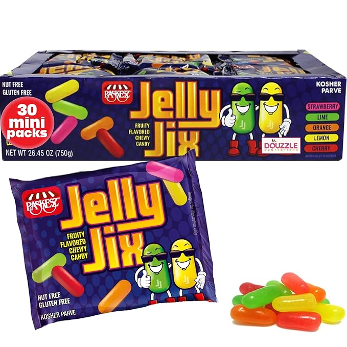 DOUzzle Valentines Day Sweet Treats, Jelly Jix Chewy Candies, Mini Packs (30 Count, 1 Pack) Individually Wrapped, Party Favor - Gluten & Nut Free, Kosher Parve