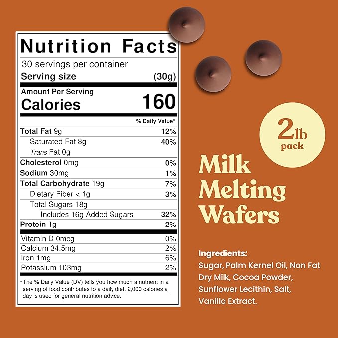 Cambie Melting Chocolate Candy Melts - 2 Pounds of Milk Chocolate Melts Used for Dipping, Baking & Toppings - Premium Quality Chocolate Wafers for Homemade Desserts