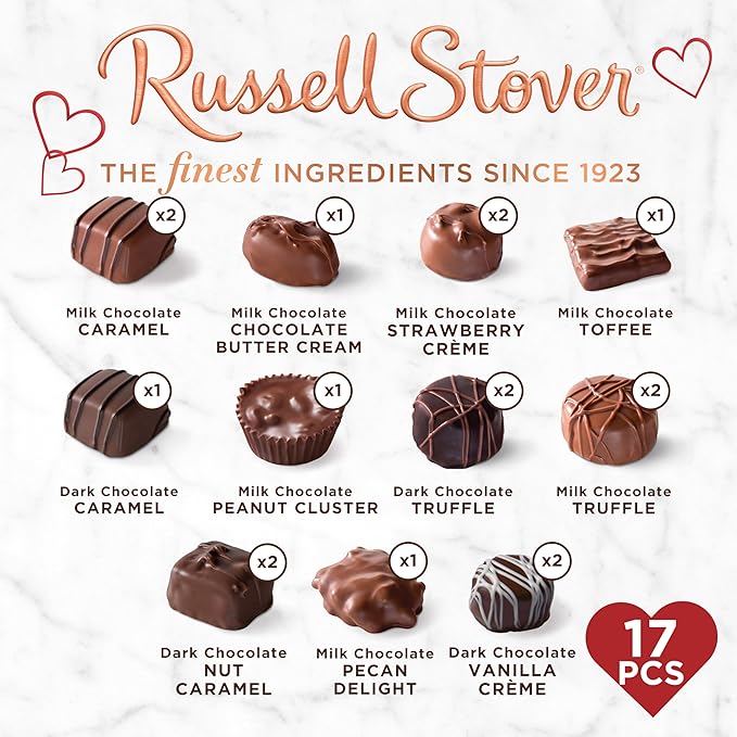 Russell Stover, Red Foil Heart, 10 Ounce - Chocolate Gift Box for Valentine's Day, Mother's Day, Anniversary and Birthdays (Pack of 2)