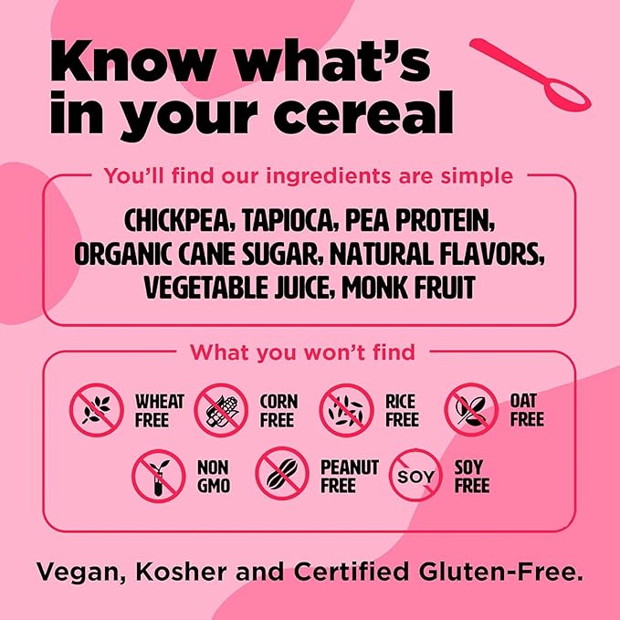 Three Wishes Grain-Free & Protein Cereal - Healthy, Low Sugar & Gluten-Free Breakfast Cereal - Low Carb, Plant-Based, Vegan & Non-GMO - Strawberry, 6-Pack