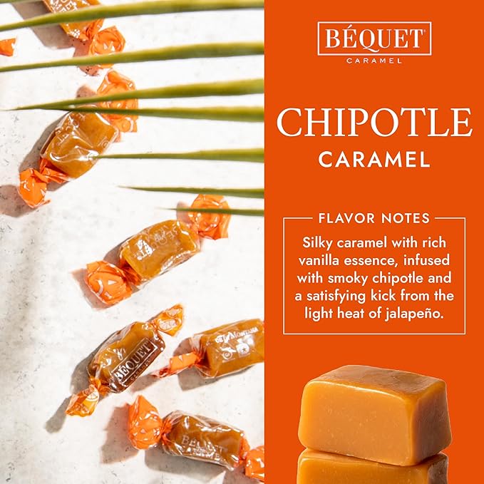 Béquet Caramel - Chipotle Caramel - Candy Individually Wrapped - Gourmet Caramel Candy - Made in Montana - Kosher (Star D) and Gluten Free - 24oz Resealable Pouch