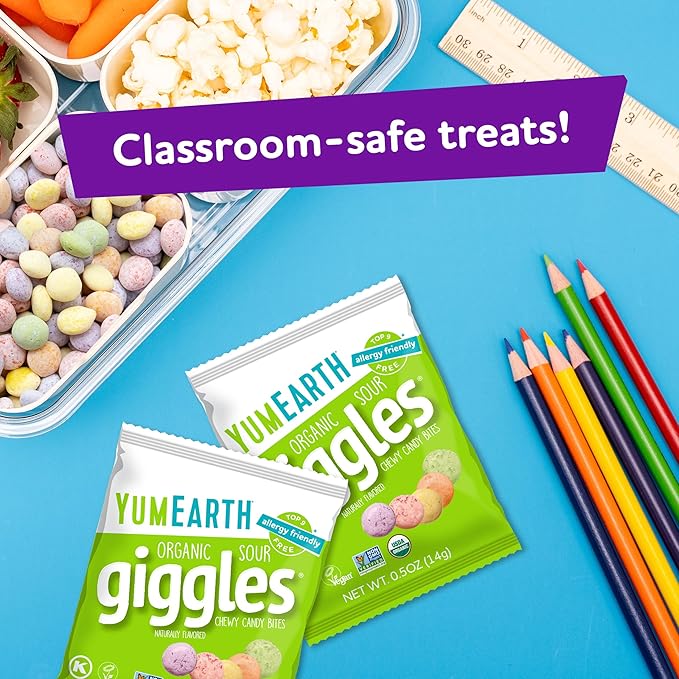 YumEarth Organic Sour Giggles Chewy Candy – Allergy Friendly, No Artificial Dyes, Non GMO, Gluten Free, Sour Fruit Flavored, Vegan Candy Snacks 0.5 oz (Pack of 120)