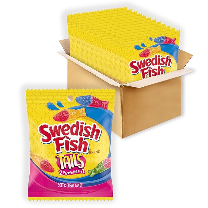 SWEDISH FISH Tails 2 Flavors in 1 Soft & Chewy Candy, 12 - 3.6 oz Bags