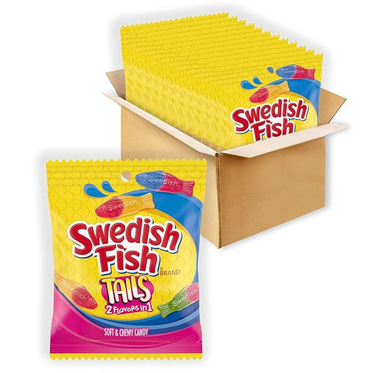 SWEDISH FISH Tails 2 Flavors in 1 Soft & Chewy Candy, 12 - 3.6 oz Bags