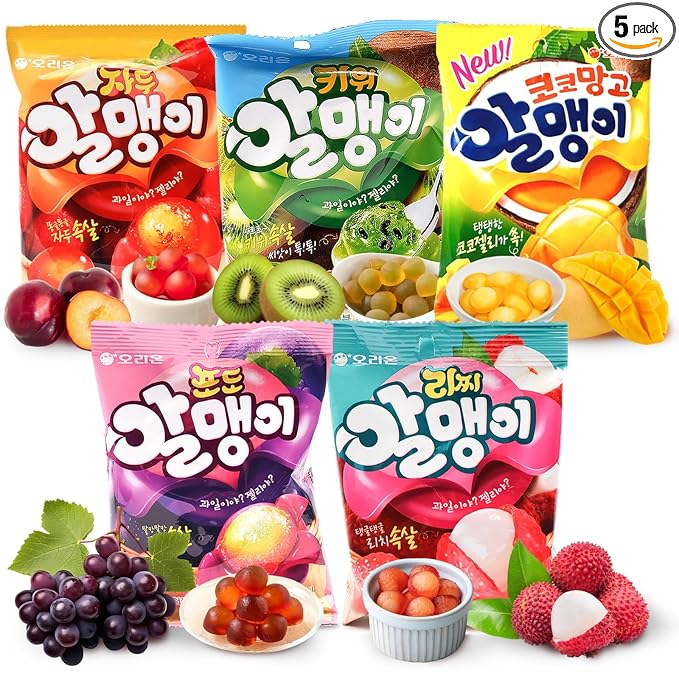 COELO Peelable Assorted Gummy 67g x 5Pack (Total 11.8oz) 5 Flavors Varitey Pack, 4D Tropical Peeling Soft Sweet Candy Filled Rich Fruits Jelly Fun Chewy Shareable Treats Single Serve K-Food Snack