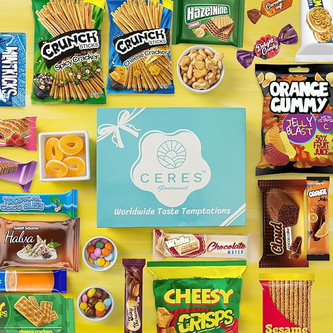 International Exotic Snack Box Variety Pack, 20 Count Premium Foreign Rare Snack Food Gifts with Suprise Item for Fun, Mystery Box of Snacks, European Snacks for Adults and Kids for Christmas Thanksgiving and More