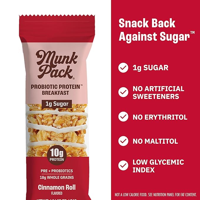 Munk Pack Variety Pack Probiotic Protein Bars | 10g Plant Protein, 1g Sugar, 6g Fiber |Diabetic-Friendly Ideal Breakfast Bars - On-the-Go Snacks, Gluten-Free, Non-GMO | 12 Count