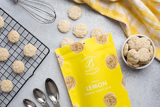 Bakeology Gluten Free Cookies - Lemon Crunchy Mini Vegan Lemon Cookies - Gluten Free Dairy Free Snacks - Enjoy Plant Based Dessert Sweets - Made with Coconut Oil and Pure Ingredients