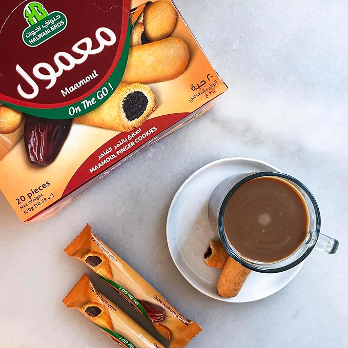 HB Halwani Bros Mini Maamoul Cookies, 100% All Natural Date Filled Shortbread Cookies, Finger Shaped, 20 Individually Wrapped Cookies (Pack of 4)
