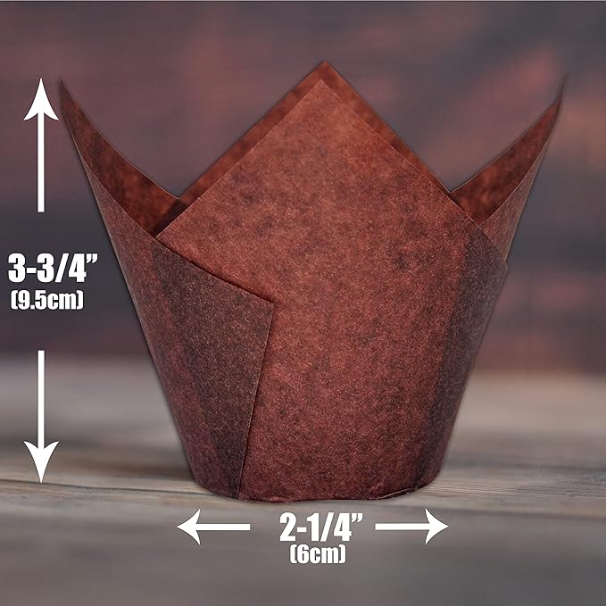 MyBakning (Jumbo Extra Large size) Brown+White Tulip Baking Cups 2-1/4"(Base diameter) x 3-3/4"(Wall height) Greaseproof paper baking cupcake Muffin liners, Case of 130 pcs