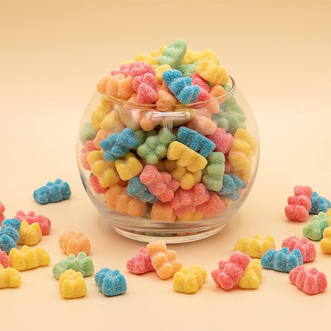 Neon Sour Gummi Bears Candy Bulk | 2 Pound Bag | Assorted Fruit Flavored Sour Gummies | Colorful Chewy Candy for Parties, Buffets, and Dessert Decorating