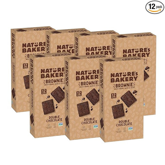 Nature’s Bakery Double Chocolate Brownie Bars, Whole Grains, Dates, and Cocoa, Plant Based, Dairy-Free, Snack Bar, 7 boxes with 12 twin packs