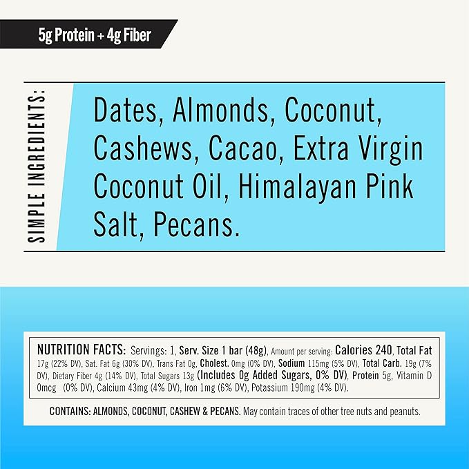 Thunderbird Bars Energy Snack, Gluten-Free with Protein, Healthy Real Food, Vegan Paleo Non-GMO, No Added Sugar, Chocolate Coconut Cashew (6 Count, 1.7 oz. Bars)