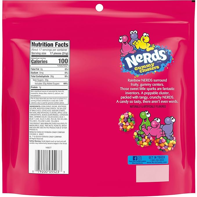 Nerds Gummy Clusters Candy, Rainbow, 18.5 Ounce | Resealable | Pack of 2 | Big Bag