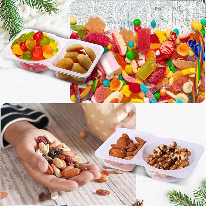 30Sets Snack Containers, Reusable Double 2 Compartment Condiment with lids for Sauces Dipping,Disposable and Ideal On the Go Or Grab to Pack