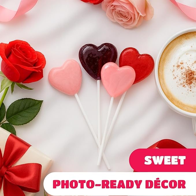 Heart Shaped Lollipops - 90 Count - 2 Pound Pack - Individually Wrapped Valentines Candy - Berry Flavors - Heart Candy for Classrooms, Buffets & Gifting