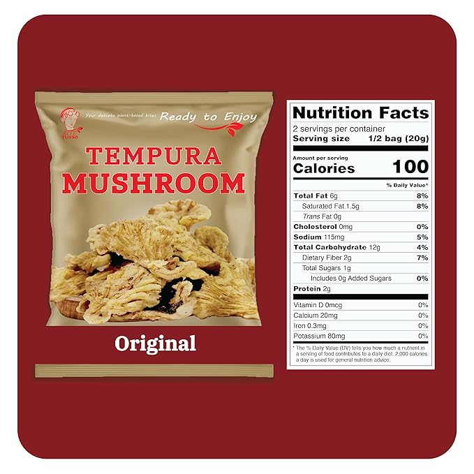BITETUOSO Premium Tempura Oyster Mushroom Chips - Restaurant Quality Original - Plant-Based Vegan Snack 1.41oz (6-Pack)