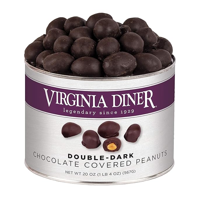 Virginia Diner Natural Virginia Dark Chocolatey Covered Peanuts, Gourmet Gift Tin, 20 Oz 1.25 Pound (Pack of 1) Double Dipped