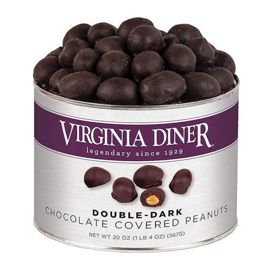 Virginia Diner Natural Virginia Dark Chocolatey Covered Peanuts, Gourmet Gift Tin, 20 Oz 1.25 Pound (Pack of 1) Double Dipped