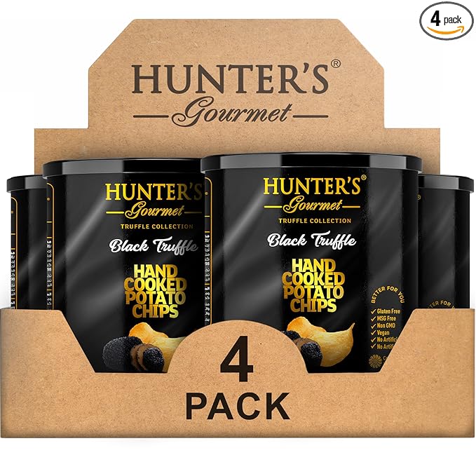 Hunter's Gourmet Truffle Chips | Cholesterol & Dairy Free | Black Truffle | Made in a Nut-Free Facility | No Artificial Colors | No Preservatives | Hand-Cooked | Gluten-Free Snacks | Pack of 4 | 40g