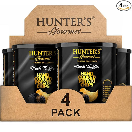 Hunter's Gourmet Truffle Chips | Cholesterol & Dairy Free | Black Truffle | Made in a Nut-Free Facility | No Artificial Colors | No Preservatives | Hand-Cooked | Gluten-Free Snacks | Pack of 4 | 40g