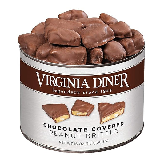 Virginia Diner - Gourmet Natural Classic Chocolate Covered Peanut Brittle, 16 Ounce Tin