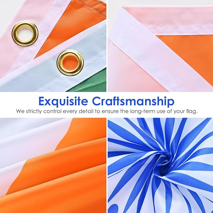 AhfuLife 2 Pcs India Flag Indian Flag 3x5 Ft, Large Indian National Flags for Outside - Double Side with Brass Eyelets for Olympic Party Decorations, Bar Garden Street Decoration Indoor Outdoor