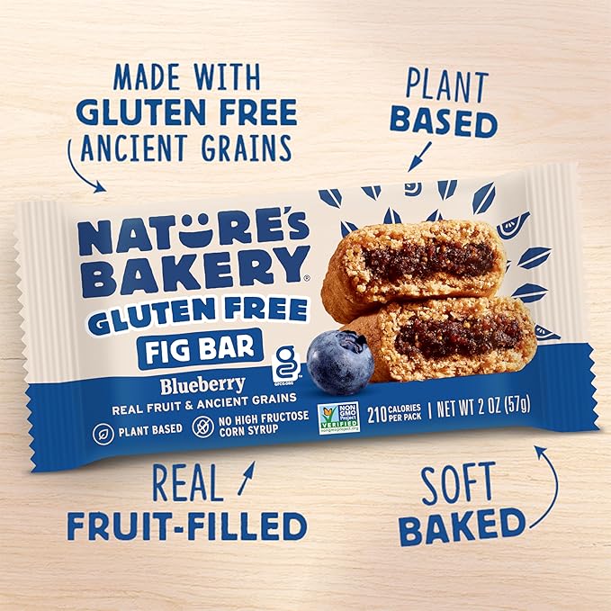Nature's Bakery Gluten Free Fig Bars, Blueberry, Real Fruit, Vegan, Non-GMO, Snack bar, 12 Count (Pack of 7)