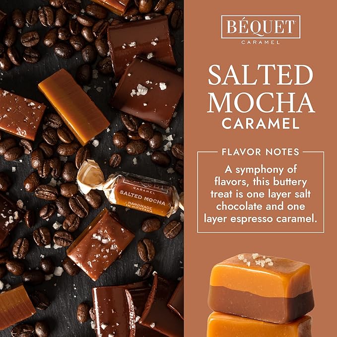 Béquet Caramel - Salted Mocha Gourmet Candy - Coffee Candy Individually Wrapped - Gourmet Sea Salt Caramel - Made in Montana - Kosher (Star-D), and Gluten Free - 24oz Resealable Pouch