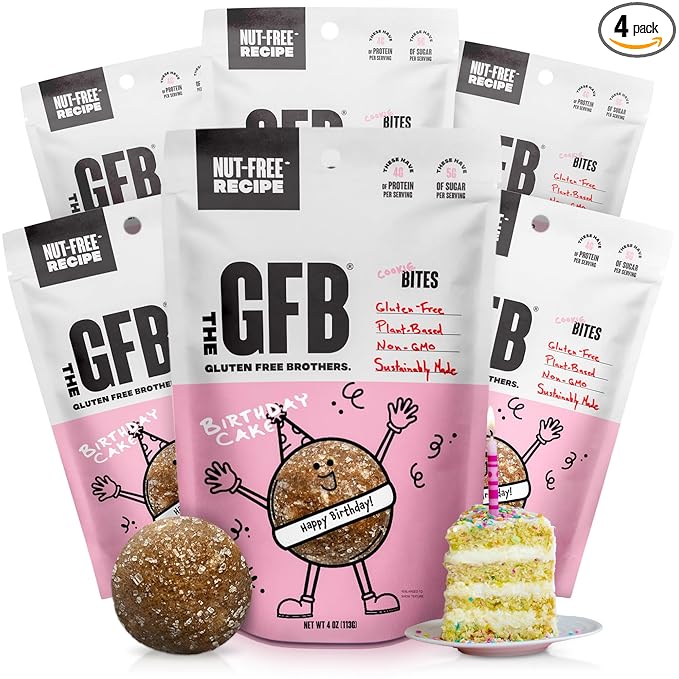 The GFB Birthday Cake Cookie Protein Bites - Allergen Friendly & Nut Free - Gluten Free, Plant Based, Non GMO, Sustainably Made – Ridiculously Tasty, Healthy, Protein Energy Balls, 4 oz (4 Count)