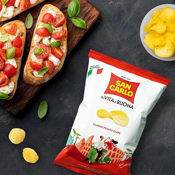 San Carlo 4X classic 180gr Italian Potato Chips Multi Pack Classic - Traditional Flavors for Snacking Bliss