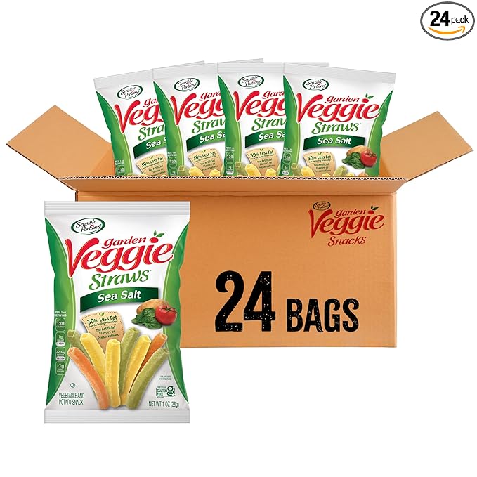 Sensible Portions Garden Veggie Snacks - Veggie Straws, Gluten Free, Snack Size Sea Salt, 1 Oz (Pack of 24)