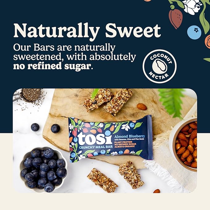 Tosi Meal Nut Bars, Almond Blueberry, Healthy Snacks for Adults & Kids, Crunchy Plant Based Protein Bar (14G), Keto Snacks, Vegan, Gluten & Soy Free, Low Sugar, Omega 3s, 2.4oz, 12-Pack