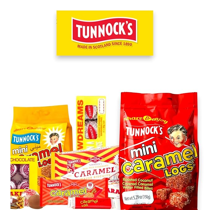 Tunnocks Mini Caramel wafer biscuits logs 5oz, covered with Roasted Coconut Wafer Bites, 150g