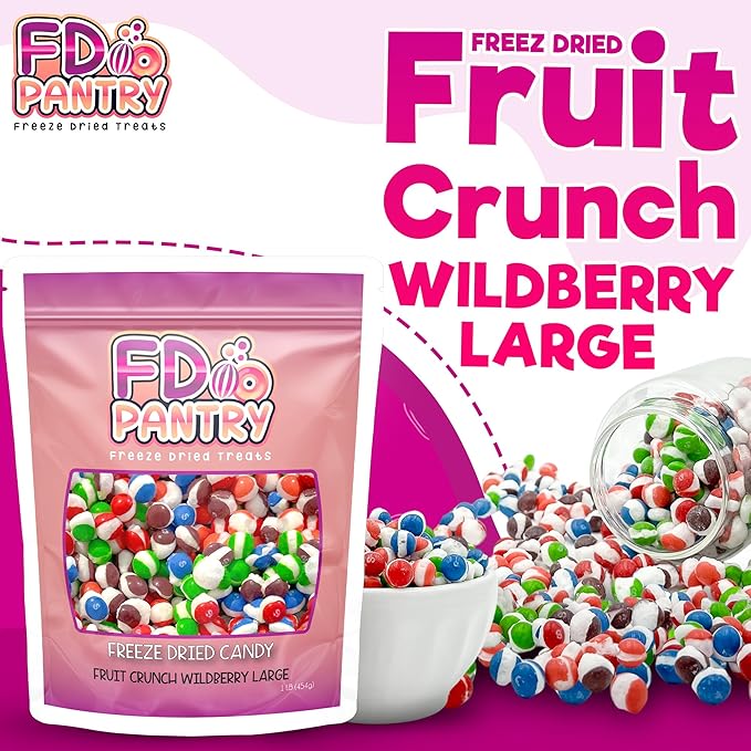 Fruit Crunch Wildberry Freeze-Dried Candy, 16 oz, Assorted Wild Berry Flavors, Large Pouch, Ideal Gift Snack
