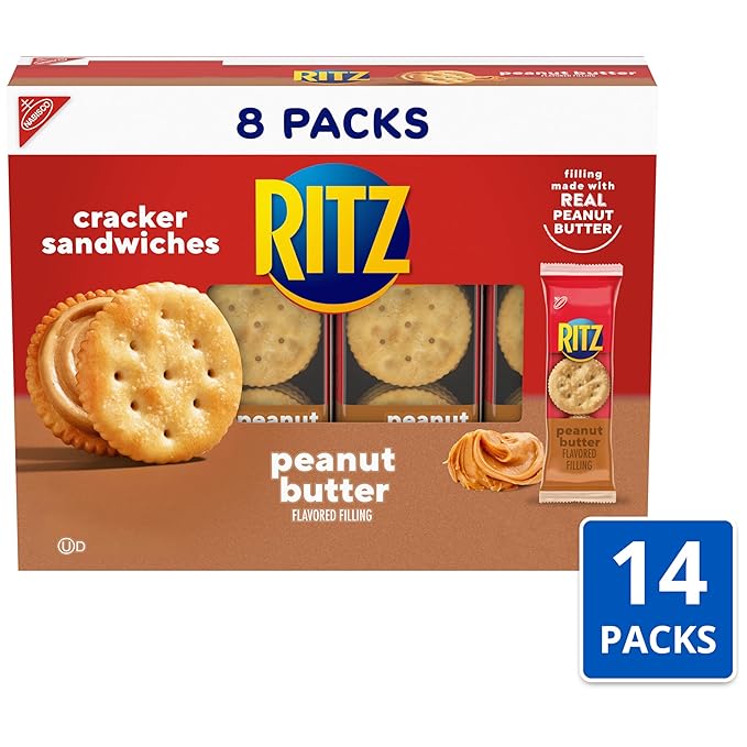 RITZ Peanut Butter Sandwich Crackers, Lunch Snacks, 112 Snack Packs (14 Boxes, 6 Crackers Per Pack)