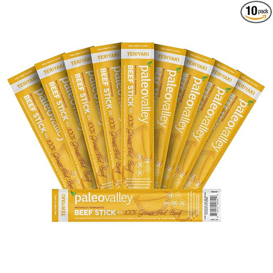 Paleovalley 100% Grass Fed Teriyaki Beef Sticks - Delicious Gluten Free Beef Snack - High Protein Keto Friendly
