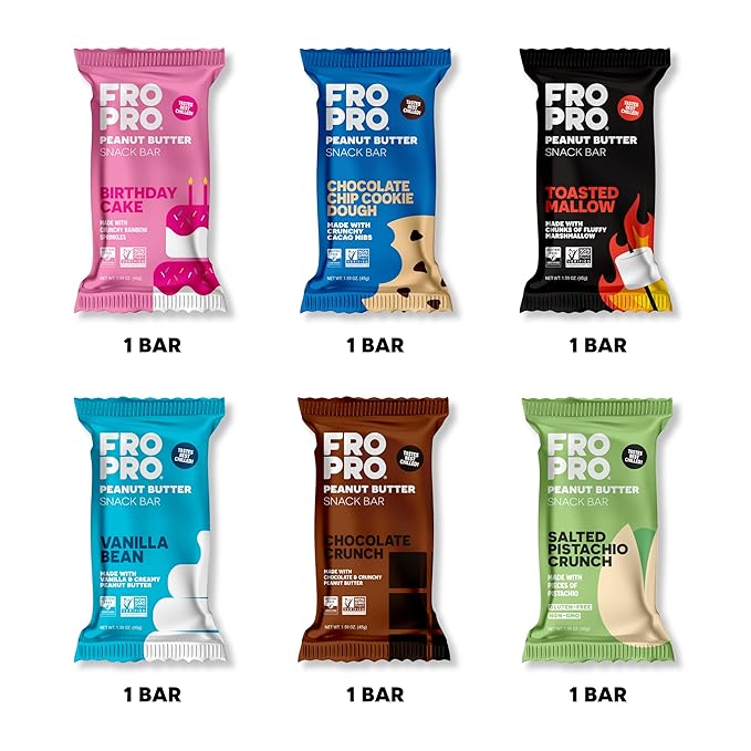FROPRO Snack Bar - Peanut Butter Snack Bars - Gluten Free, Dairy Free, Soy Free, Non GMO, Plant Based Protein Snacks Bar - Crave-worthy & Great On-the-Go | Variety, 6 Flavors, 6 Pack