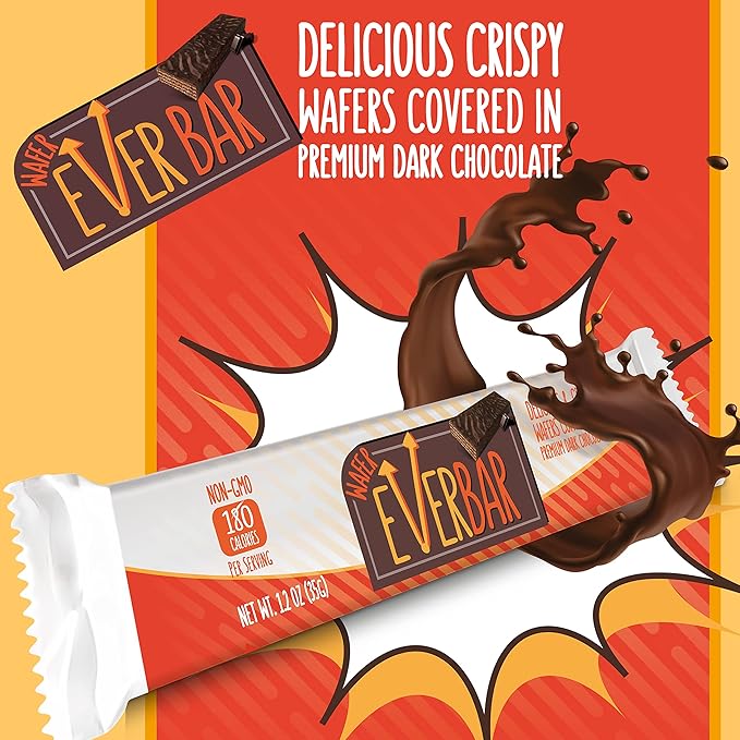 EverBar - Dark'n Crispy Chocolate Bars, 48 Count | Non-GMO, Dark Chocolate Wafer Candy Bar | On the Go | With Coffee or Tea | Healthy Snack | Bite-Size Premium Wafer Chocolate 48 Count