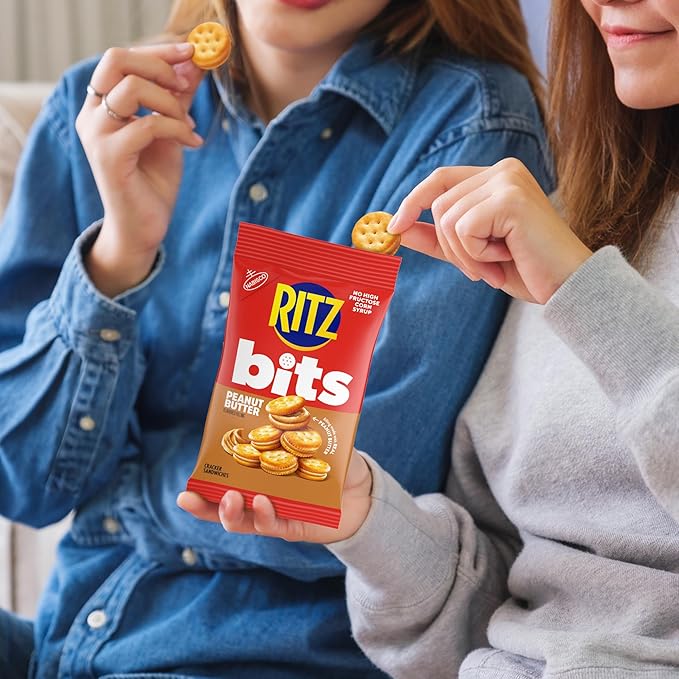 RITZ Bits Peanut Butter Sandwich Crackers, Snacks for Kids and Adults, Lunch Snacks, 12 - 3 oz Bags
