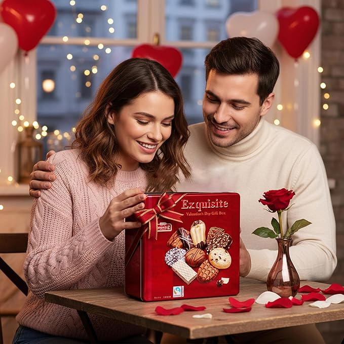 Lambertz European Cookie Tin For Valentine’s Day – 92 Cookies, 10 Varieties – Ready To Serve And Gift-Ready For Sweetheart Sharing And Office Treats – 26 Ounces